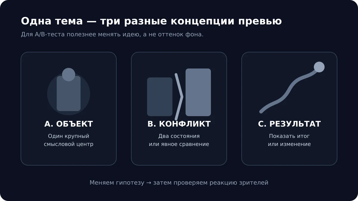 Три разные концепции превью YouTube: объект, конфликт и результат
